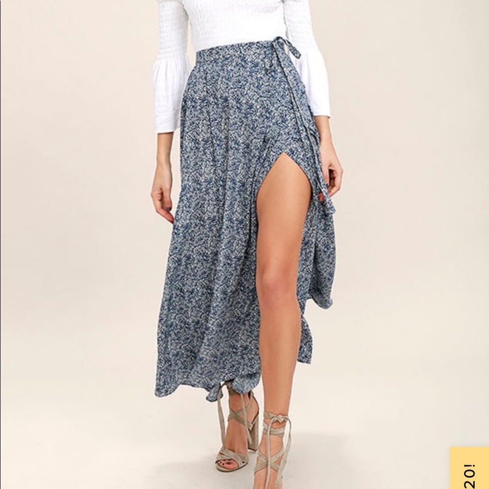 Lulu’s Blue Floral Wrap Maxi Skirt